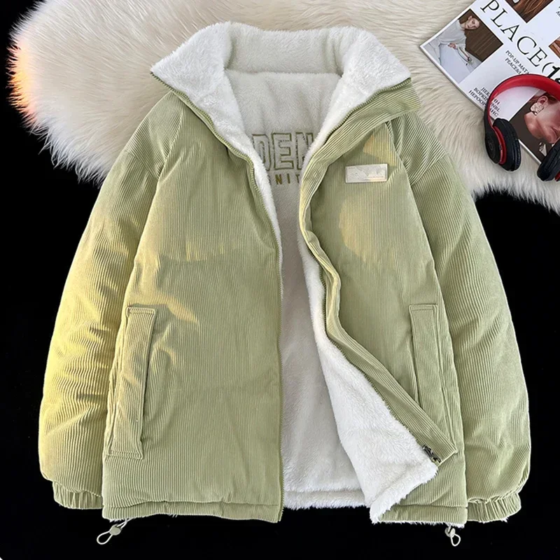 Thicken Warm Winter Jacket Men Solid Loose Winter Padded Jackets Male Stand Collar Fleece Parkas Man