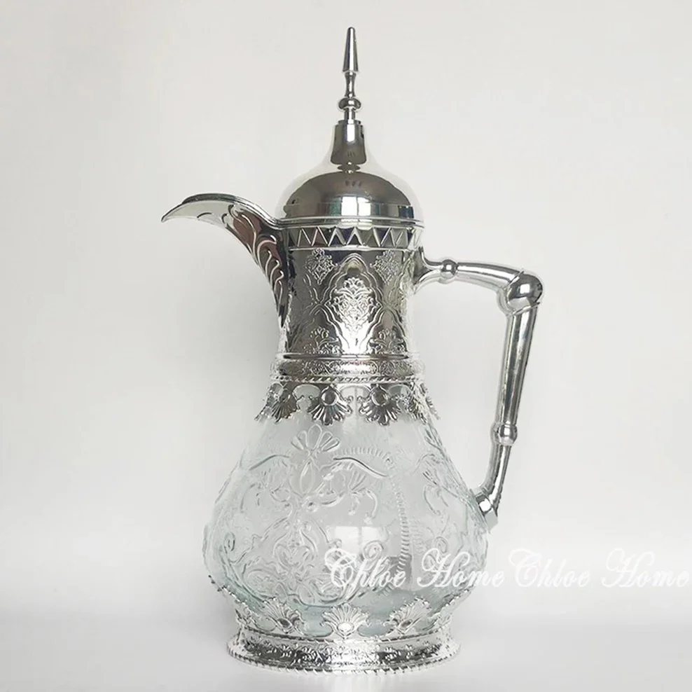 

Large Capacity Glass Cool Kettle Medieval Dubai Style Carved Crystal Glass Cold Water Bottle Middle East Tie Pot 1600ml