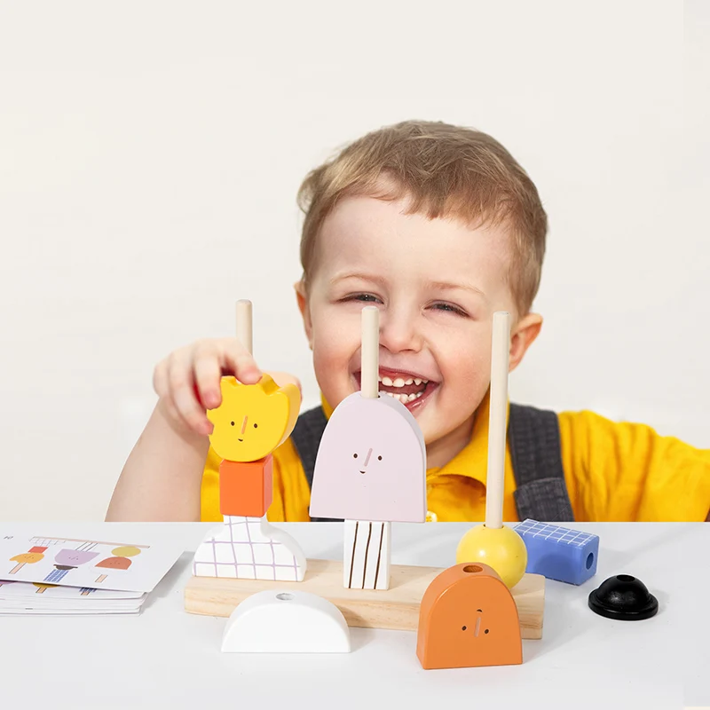 Montessori 3D Wooden Creative Character Bead Blocks Toys Set Shape Matching Puzzle Game Early Educational Toys Gift For Children 2