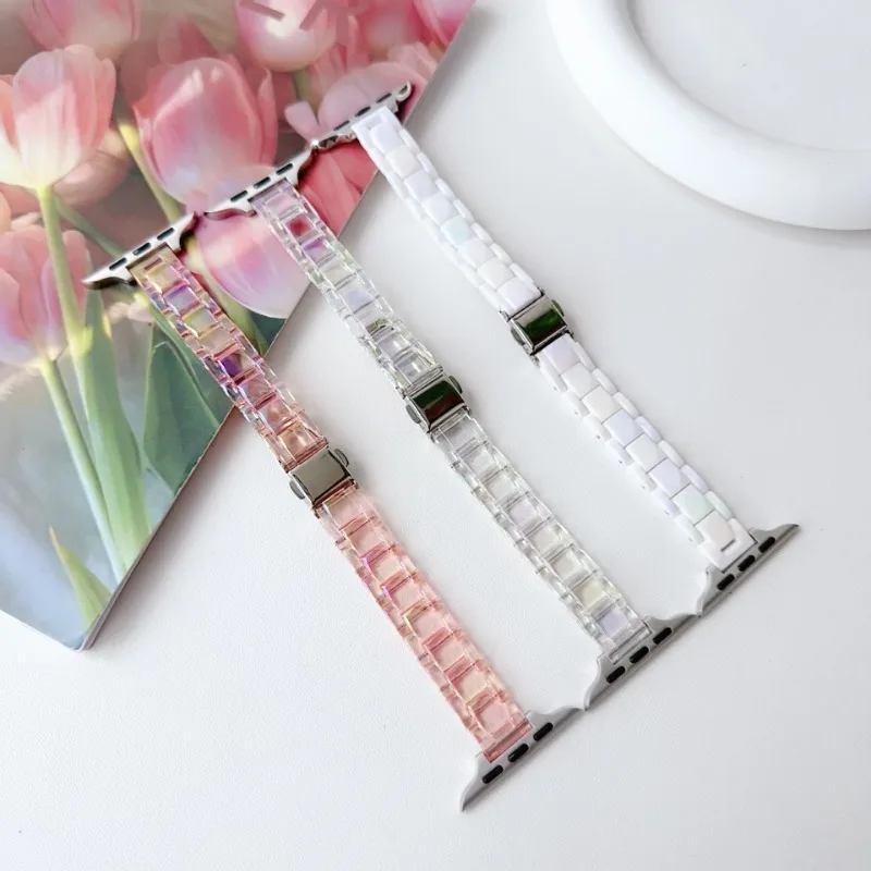 

Ремешок цветной прозрачный для Apple Watch Band Series 9 8 7 6 SE 5 4, тонкий браслет Ultra2 49 мм 41/45 мм 40/44 мм