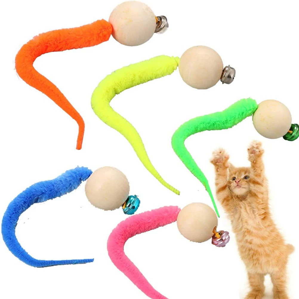 

5pcs Interactive Cat Worm Ball with Bell Funny Wobbly Balls Cat Bell Toy Colourful Kitty Toy