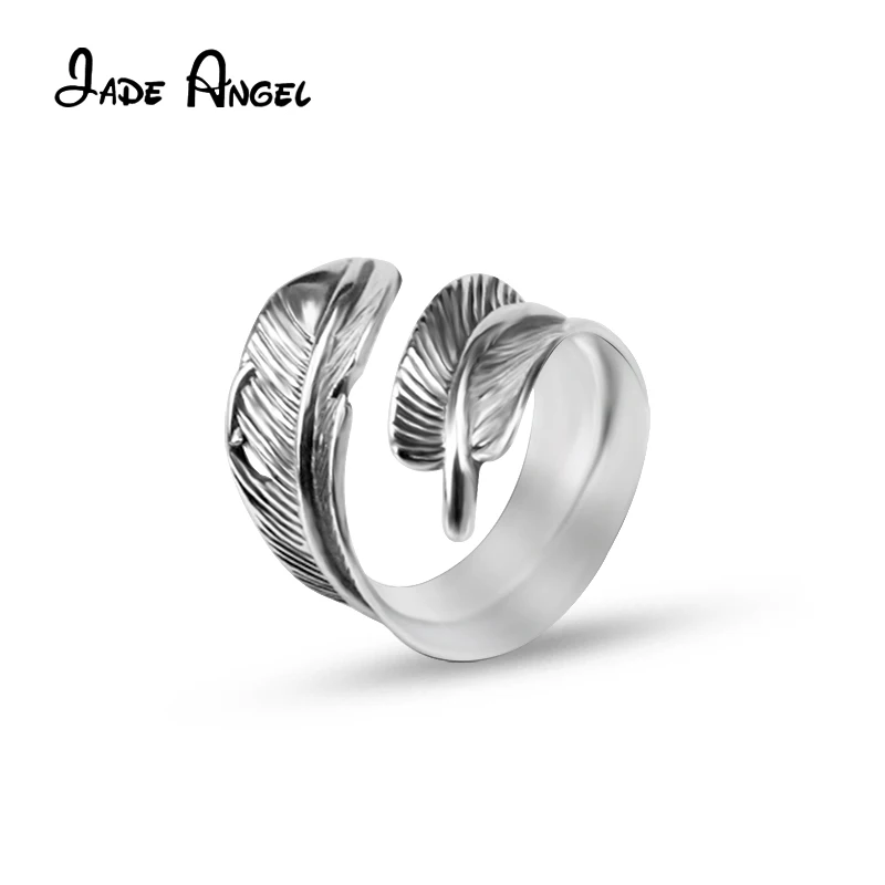 

Jade Angel 925 Sterling Silver Open-ended Feather Ring Minimalist Design Adjustable Plume Rings for Women Men