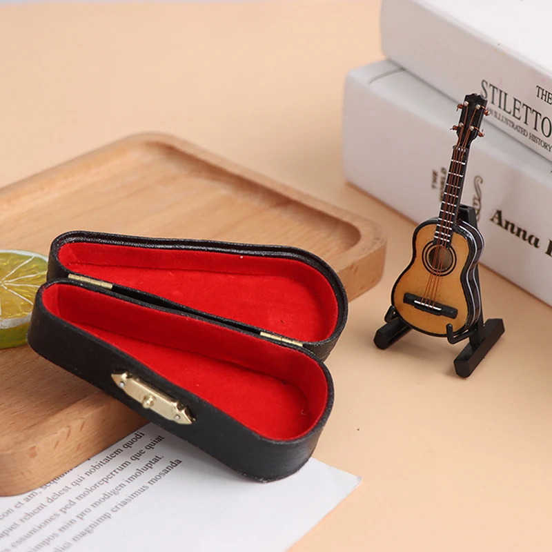 1 Set Exquisite Mini Violin Guitar With Musical Instrument Case Best Gift Miniature Wooden Ornament Dollhouse DIY KIds Toy Model 