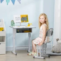 Ensemble bureau et chaise pour enfants Homcom pour les plus de 6 ans, hauteur réglable avec 1 tiroir et étagère à livres 60X45X90-102 cm Gris 2