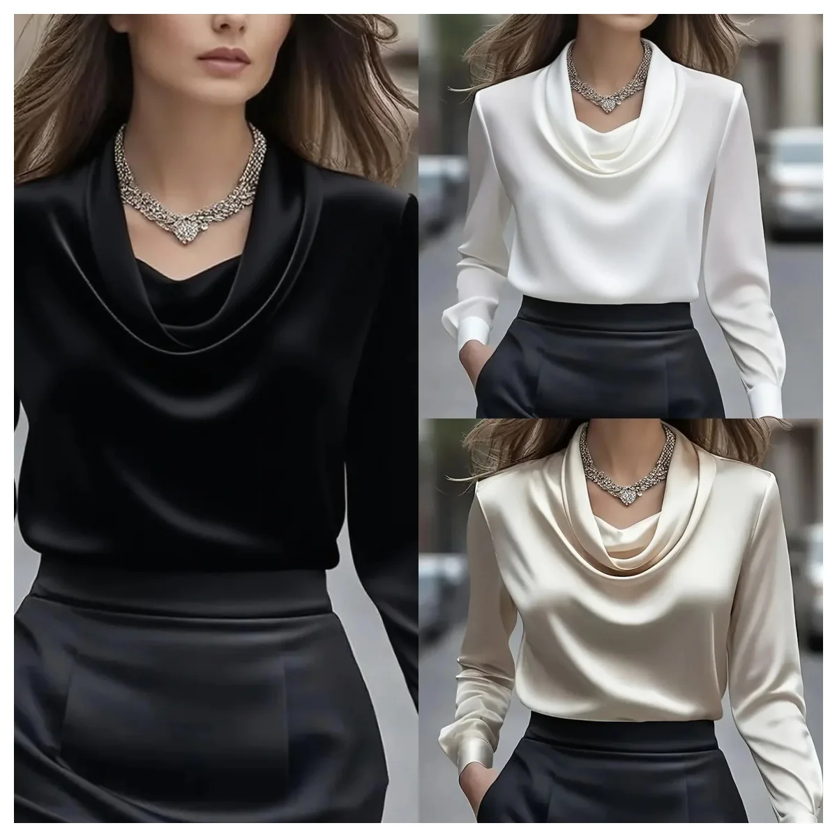 Women Apricot Double Layered Collar Long Sleeve Blouse
