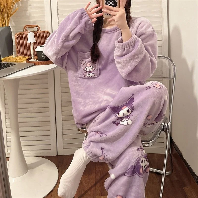 Sanrio Hello Kitty Fleece Pajamas Women  Hello Kitty Pajamas Pants Sanrio  - Soft - Aliexpress