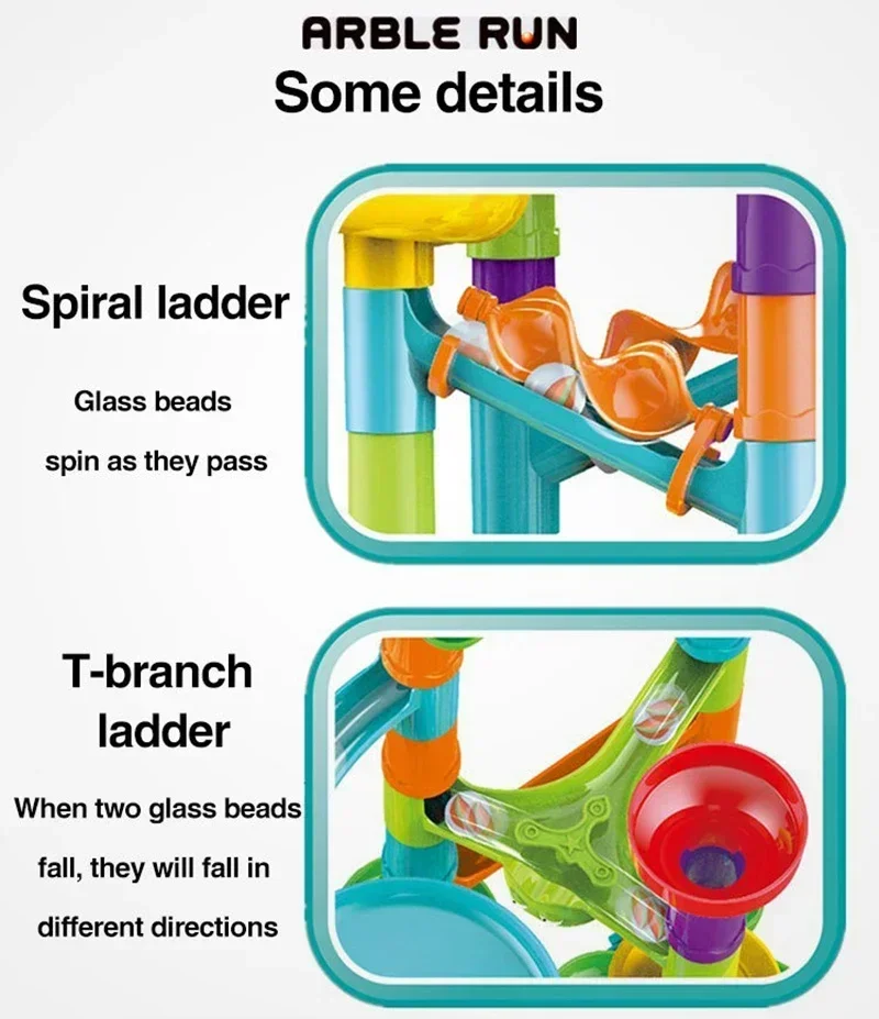 45-142PCS Marble Run Race Track Building Blocks Kids 3D Maze Ball Roll Toy DIY Marble Run Race Coaster Set Christmas Gift