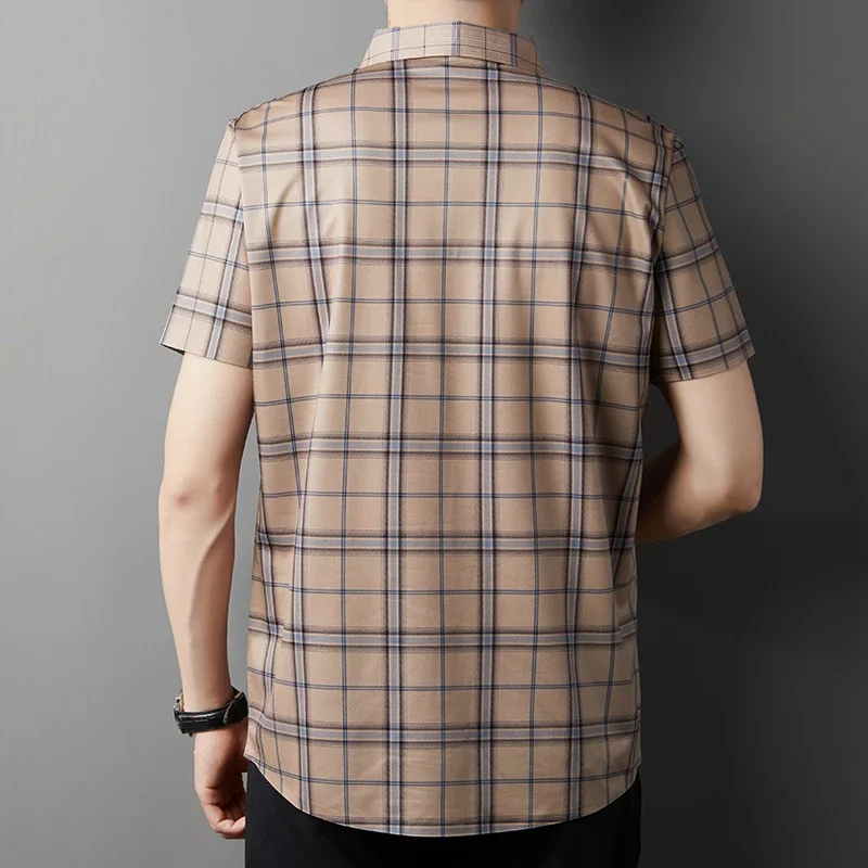 2024 Summer New Men's Business Casual Printed Short Sleeved Shirt Fashion Comfortable Wrinkle Resistant Top 5