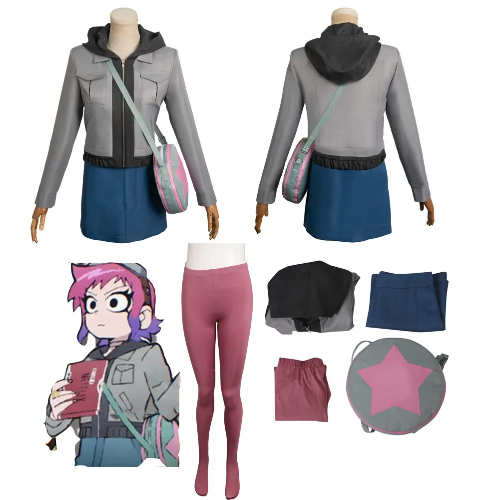 2023 Scott Pilgrim Decolla Ramona Flowers Cosplay Costume Giacca Cappotto Gonna Calze Abiti Per Le Donne Carnevale Di Halloween