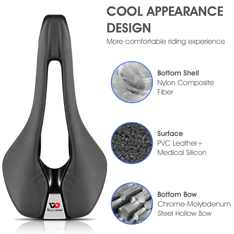 Bicycle Saddle Seat Cushion WEST BIKING Professional Hollow Ultralight Bike Racing Soft Leather For Man MTB Road Cycling Parts