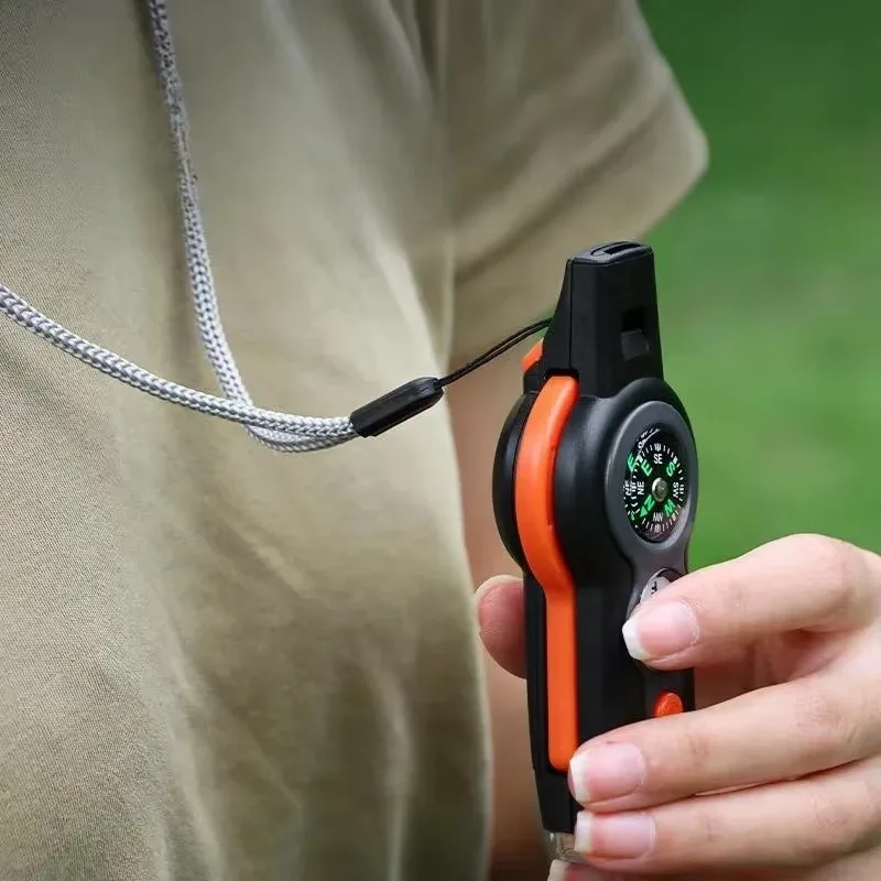 7 In 1 Multi-Function Compass, Outdoor Survival Safety Whistle Compass Thermometer LED Mirror Magnifying Glass Multitool For Camping, Hiking, Hunting, Fishing And Adventure (Orange), Whistles - Canada