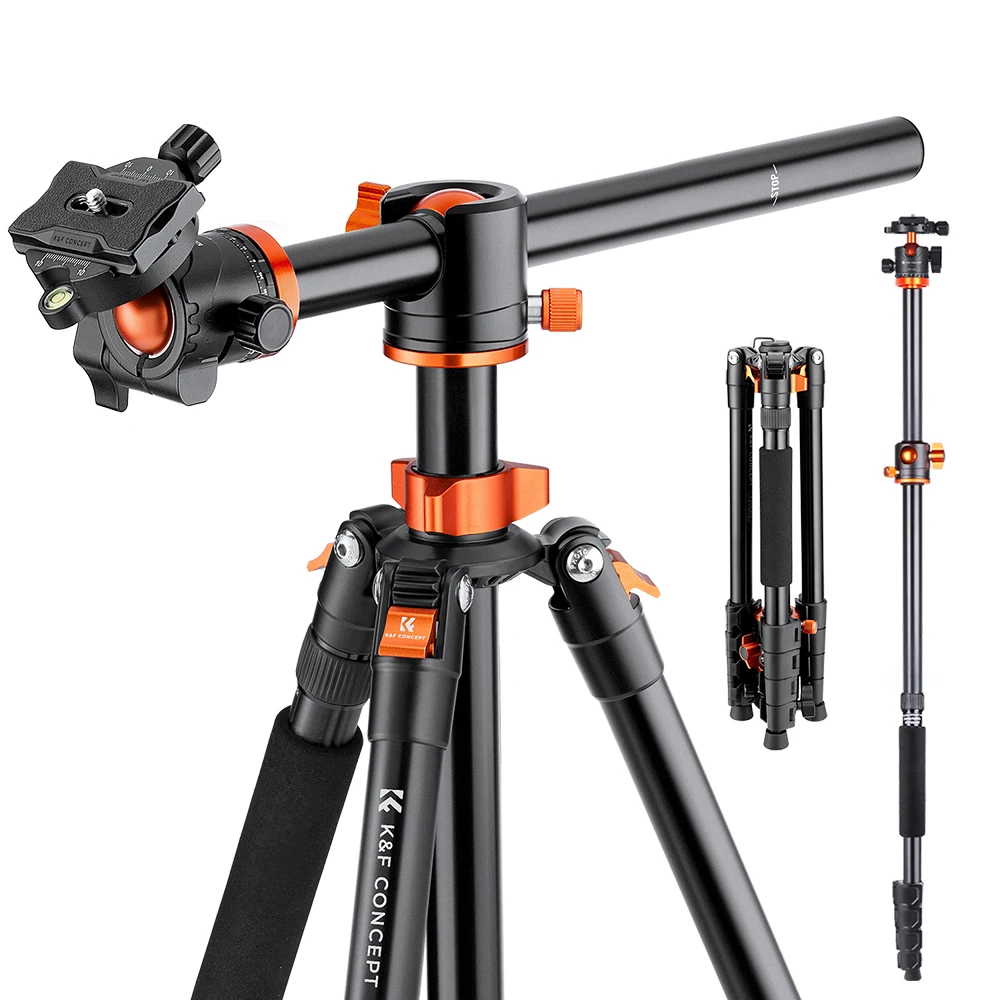 K & F Concept 알루미늄 카메라 삼각대, 가로 중앙 기둥, 360 도 볼 헤드, DSLR 브이로그 비디오 삼각대, 73 인치, 186cm