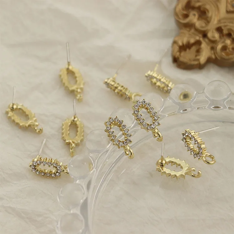 

10pcs Oval Stud Earrings Connectors Alloy Crystal Earrings Base Earring Settings for Jewelry Making Supplies Diy Earrings Hook
