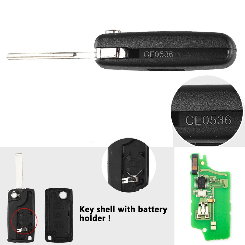 HQRP Transmitter and Two Batteries Compatible with Peugeot 107 207 307 308  407 408 Key-Fob Remote Shell Case Cover Smart Key FOB