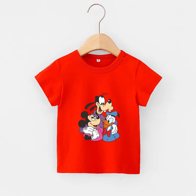 Summer Baby Boy Clothes Mickey Mouse Goofy Duck Friend Short Sleeve T Shirts 2-8 Year Children Tops Casual Clothing Kids Costume |