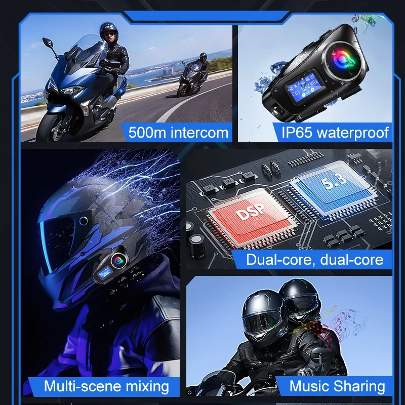 Motorcycle helmet intercom Q58 Motorcycle Helmet Intercom Wireless Bluetooth Headset Moto LCD Display Intercomunicador For 2 Rider 500m 1/2pcs