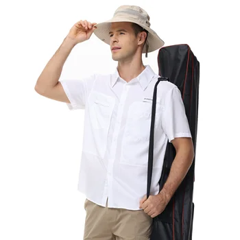 Men's Fishing Shirts UPF 50+ Short Sleeve Casual Cargo Hiking Shirt Breathable Button Down Tactical Shirts Men's Blouse Outdoor 1