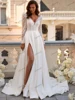 Elegant Wedding Dresses A-Line Satin Bridal Gowns Lace Appliques Sexy Robes Deep V-Neck Vintage Vestidos De Novia Customized 1