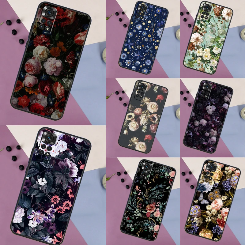 Custodia Floreale Midnight Per Xiaomi Redmi Note 11 8 9 10 12 Pro 12S 11S 10S 9S Redmi 12 9C 10C 12C 13C Cover