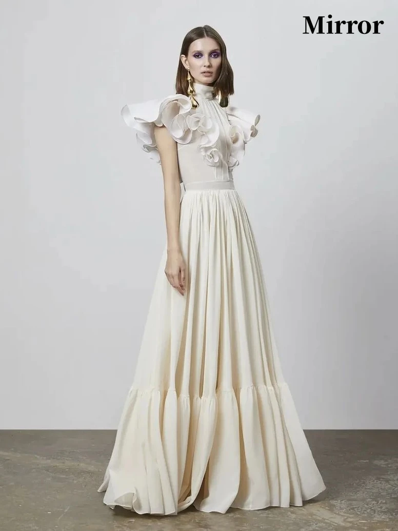 

Mirror Dress Elegant Vintage Sweet Simple Ruffle A-Line Floor Length Customized Formal Occasion Prom Dress Evening Party Gowns