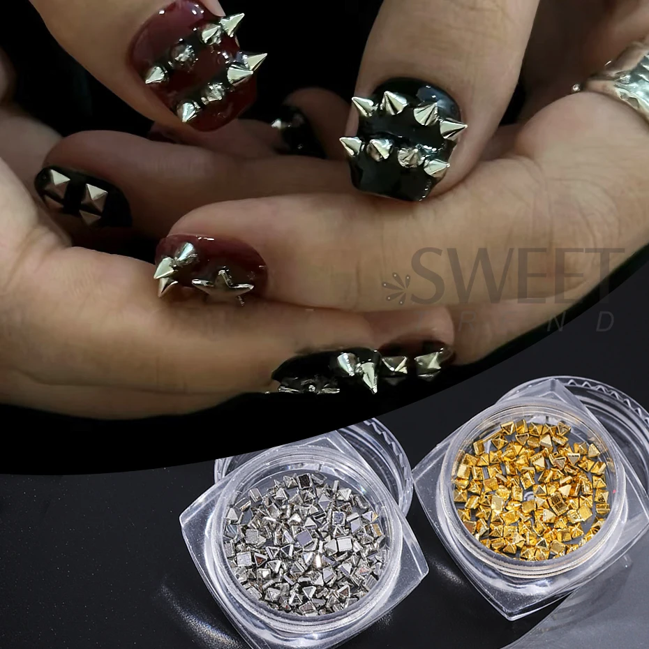 2 Boxes Metal Rivet Nail Art Decoration Gold Silver y2k Rivets Punk Nail Charm Manicure Accessories Alloy Rivet Studs Decoration