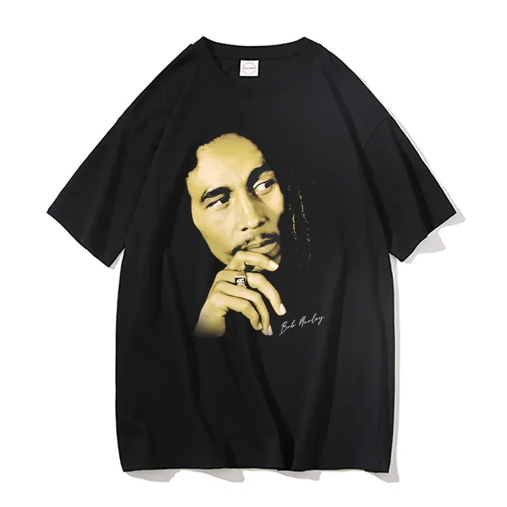Classic Vintage Rapper Bob Marley Big Face Graphics T-Shirt Bob Marley Anniversary Album Print Tshirt Uomo Hip Hop Black T Shirt