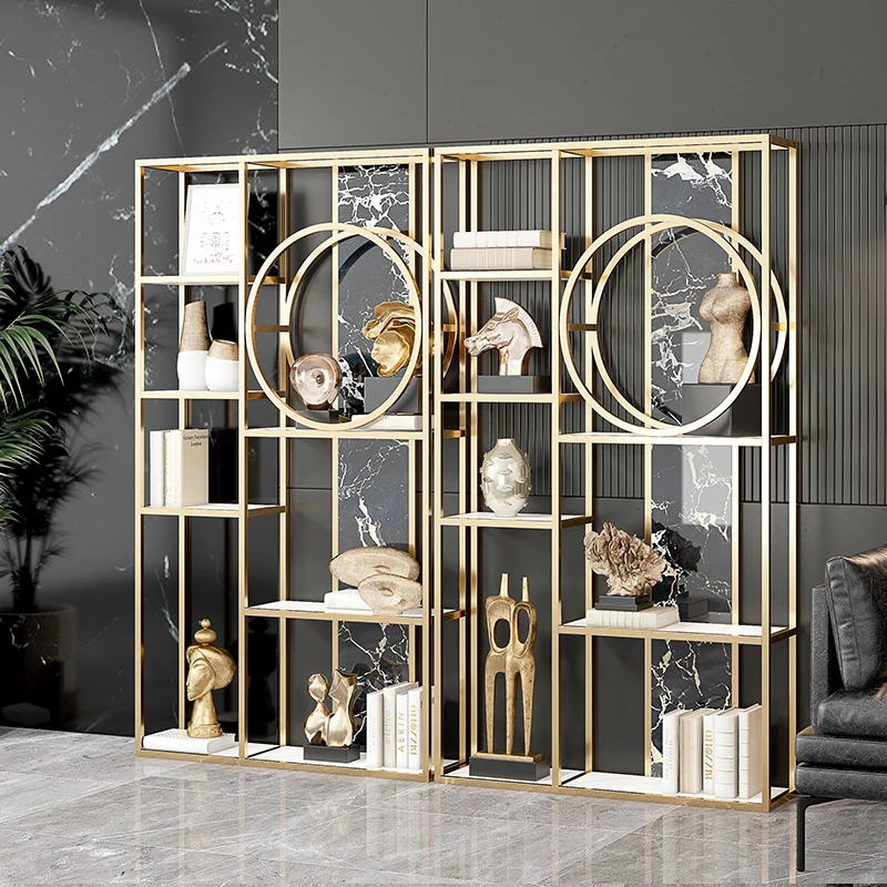 Luxury bookcase antique modern minimalist stainless steel bookcase floor-to-floor living room metal shelf display rack