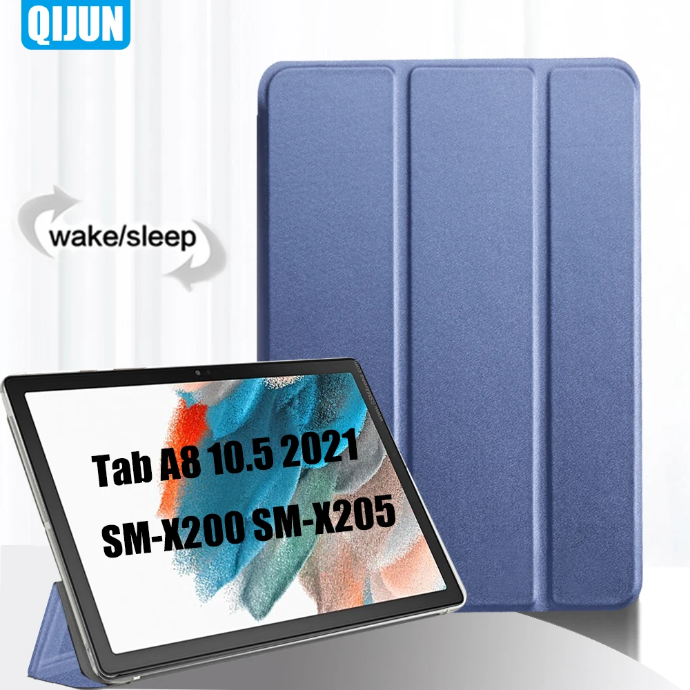 Custodia Per Tablet Per Samsung Galaxy Sm-X200 Sm-X205 Smart Sleep Wake Up Tri-Fold Protezione Completa Flip Cover Tab A8 10.5 2021