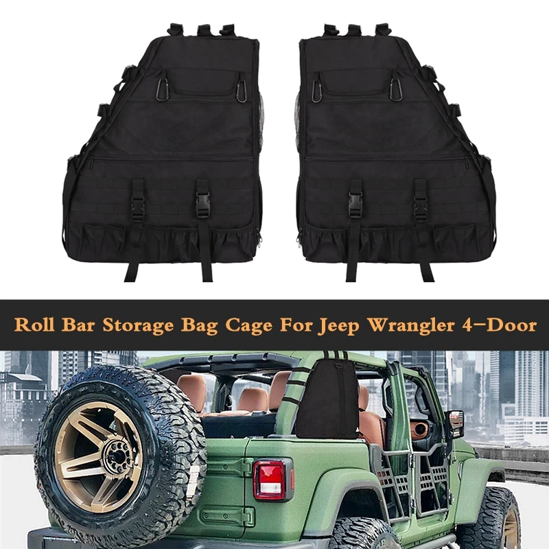 

For Jeep Wrangler JK 4-Door 2007-2019 JL JKU Roll Bar Storage Bag Cage Tool Bags Multi-Pockets Organizers Cargo Bag Saddlebags