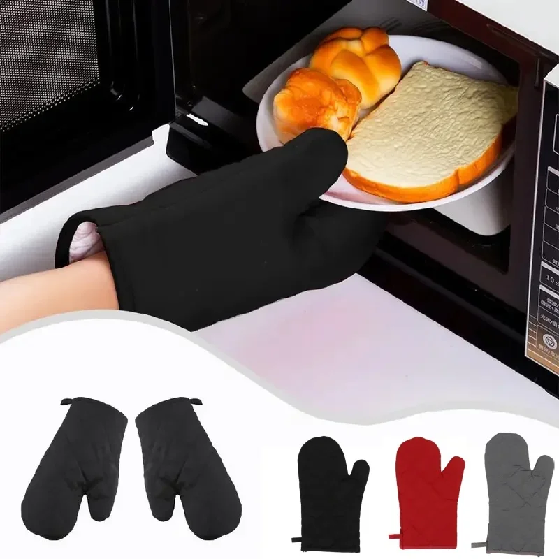 2PC Heat Resistant Oven Mitts - Cotton Linen Baking Gloves Microwave Safe BBQ Non-Slip Kitchen Cooking Tools
