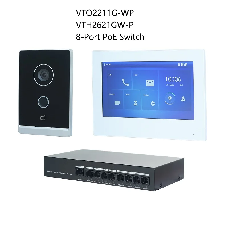 DH logo Multi-Language IP Video Intercom KIT, Support RFID card ,include VTO2211G-WP & VTH2621G-P /  VTH2621GW-P , SIP firmware intercom with screen Door Intercom Systems