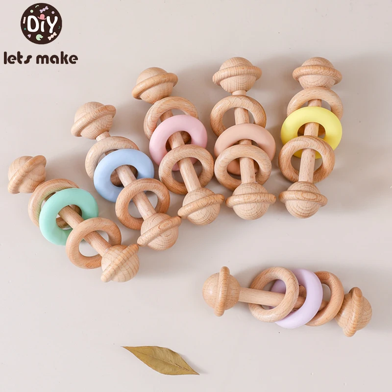 1PC Baby Wooden Rattle Beech Animal Hand Teething Wooden Ring Makes A Sound Montessori Educational Toy Attract Attention Toys teething toys