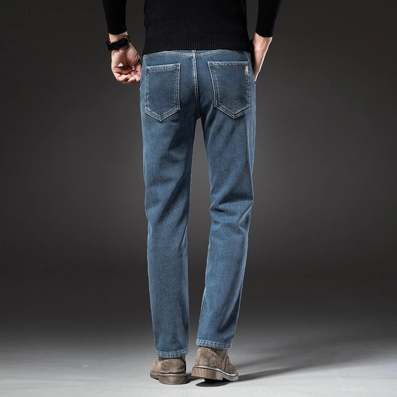 2025 Winter New Men's Fleece Thickened Jeans Retro Blue Hot Straight Casual Pants Stretch Premium Velvet Warm Denim Pants 4