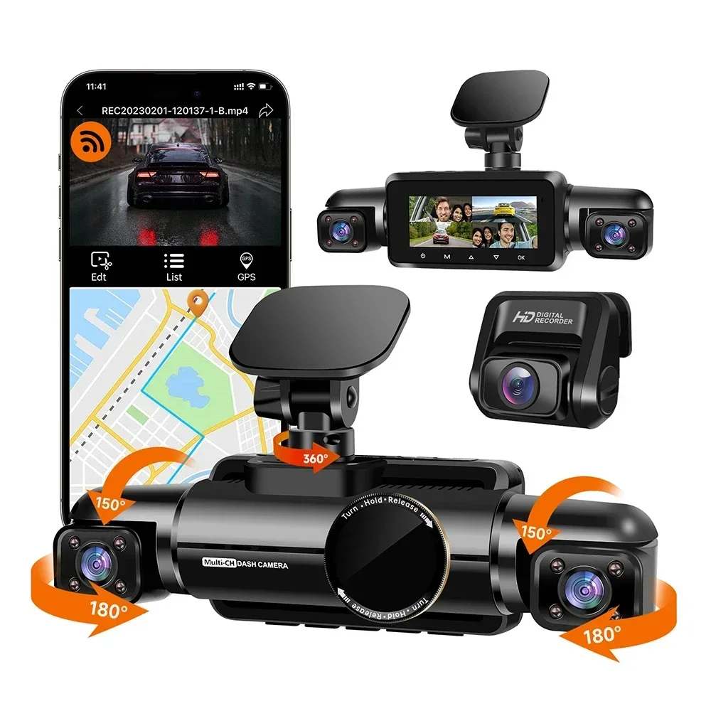 2025 3K 4채널 대시캠 4K WiFi GPS 차량용 대시캠 전후방 카메라
