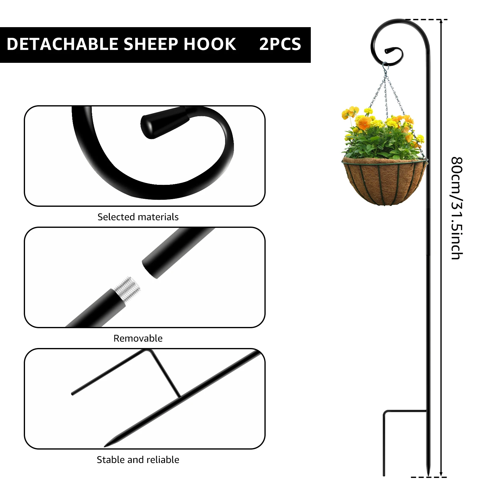 Gardening Tool 2Pcs Metal Shepherd Crook Hooks Flowerpot Holder Resistant Bird Feeder Pole Garden Outdoor Plant Basket Lamp Hanger Decorative