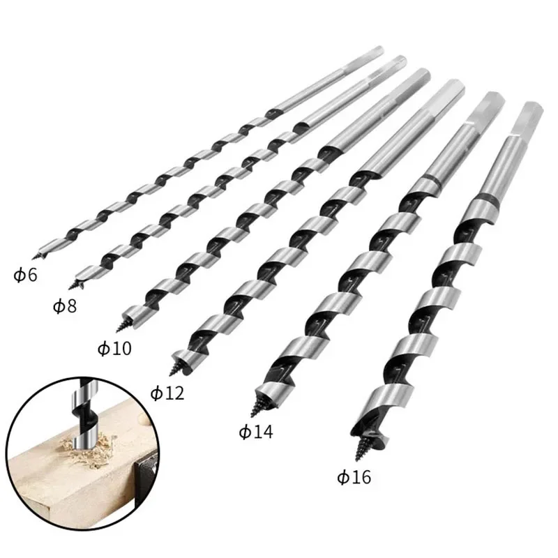 6PCS 230mm Hex Shank Extra Long Point Twist Auger Wood Drill Bits Set