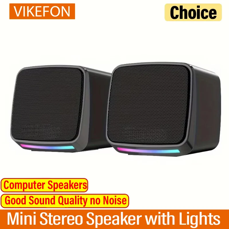 Mini Speaker with Cool Lights and Stereo Sound Computer Speakers 6W USB Powered 3.5 mm AUX-in Portable Speaker for Computer La computer speakers
