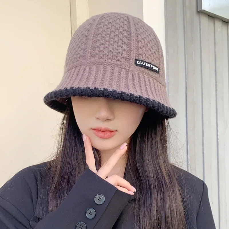 Women's Hat Winter Warm Knit Bucket Hat Warm Fisherman Hats Female Fashion Korean Beanie Lady Retro Black Panama Cap For Women women bucket hat women hat bucket hat