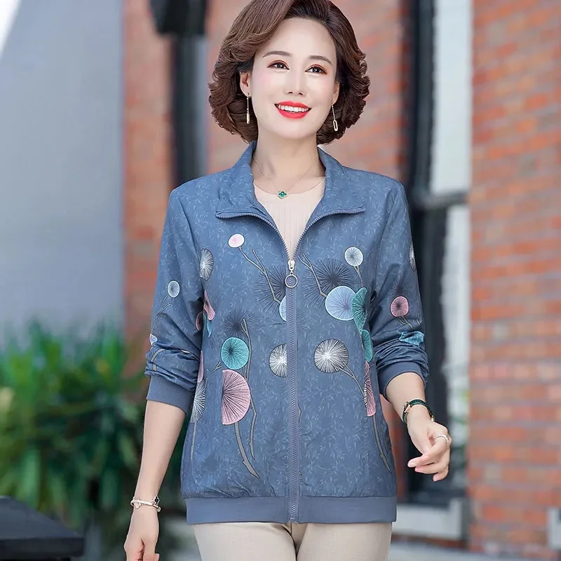 여성용 안감 코트, 중년 어머니, 바람막이 짧은 재킷, 라지 사이즈 가디건, 여성 상의, 용수철 가을, 2024 신상