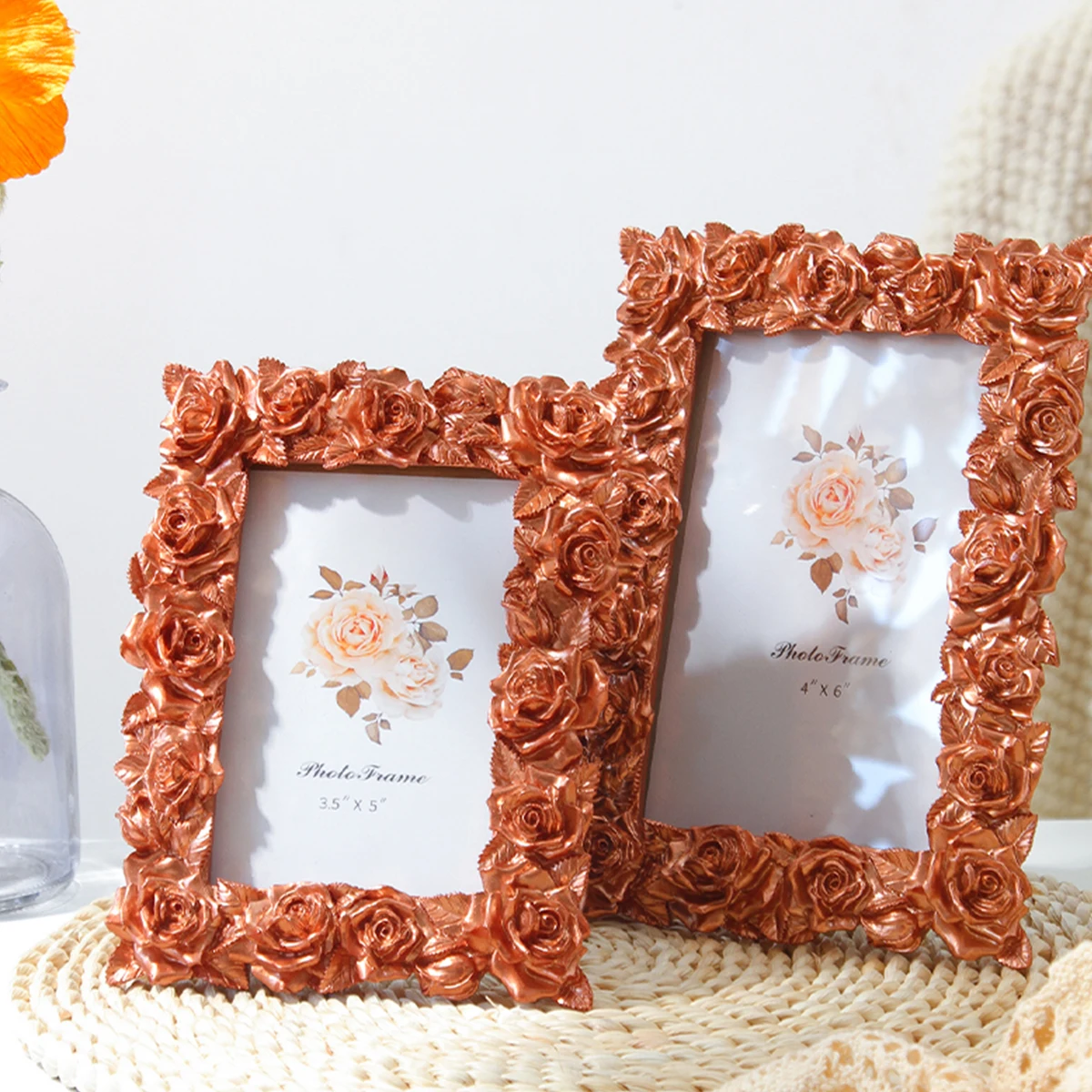 1PC, European retro rose gold/golden rose painted resin home decoration photo frame