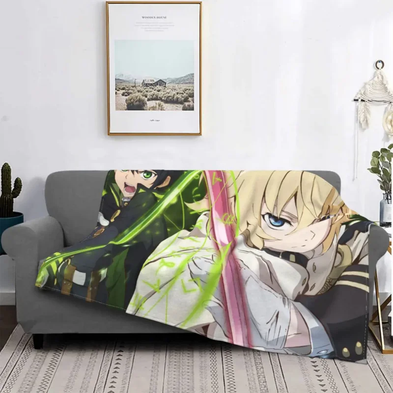 

Seraph Of The End Knitted Blankets anime cartoon japan Fuzzy Throw Blankets Bedding Couch Printed Soft Warm Bedspreads