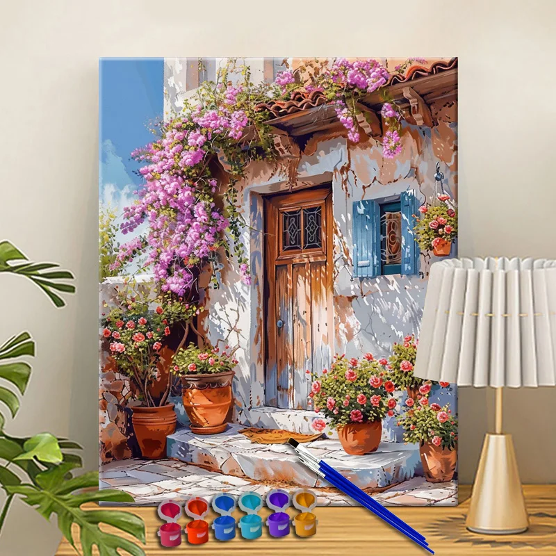 Painting By Numbers Flower in front of the door Acrylic Paint