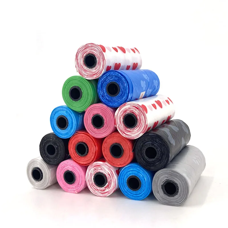 15pcs/Roll Printed Pet Waste Bag Dog Cleaning Convenient Pooper Scooper Pick Up Bag Small Rolls Outdoor Clean Pets Supplies pet poop bags dog poop bags
