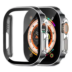 Premium Tempered Glass Screen Protector for Apple Watch with Protective Case - Ultra Durable, Crystal Clear Cover (Black silver)