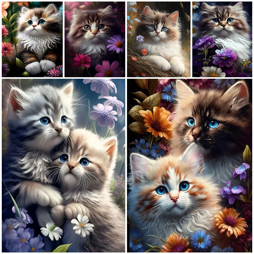 2024 Новая серия алмазных картин хорошо состояние Кот Цветы Круглые бриллианты полная кристальная мозаика вышивка спальня домашний теплый Декор