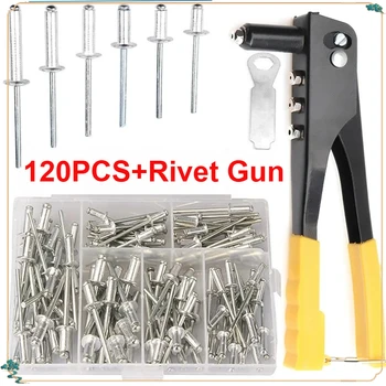 Heavy Duty Riveter Set Pop Rivet Gun and 120Pcs Blind Rivets Assortment Kit Hand Tools Rivet Nut Tool