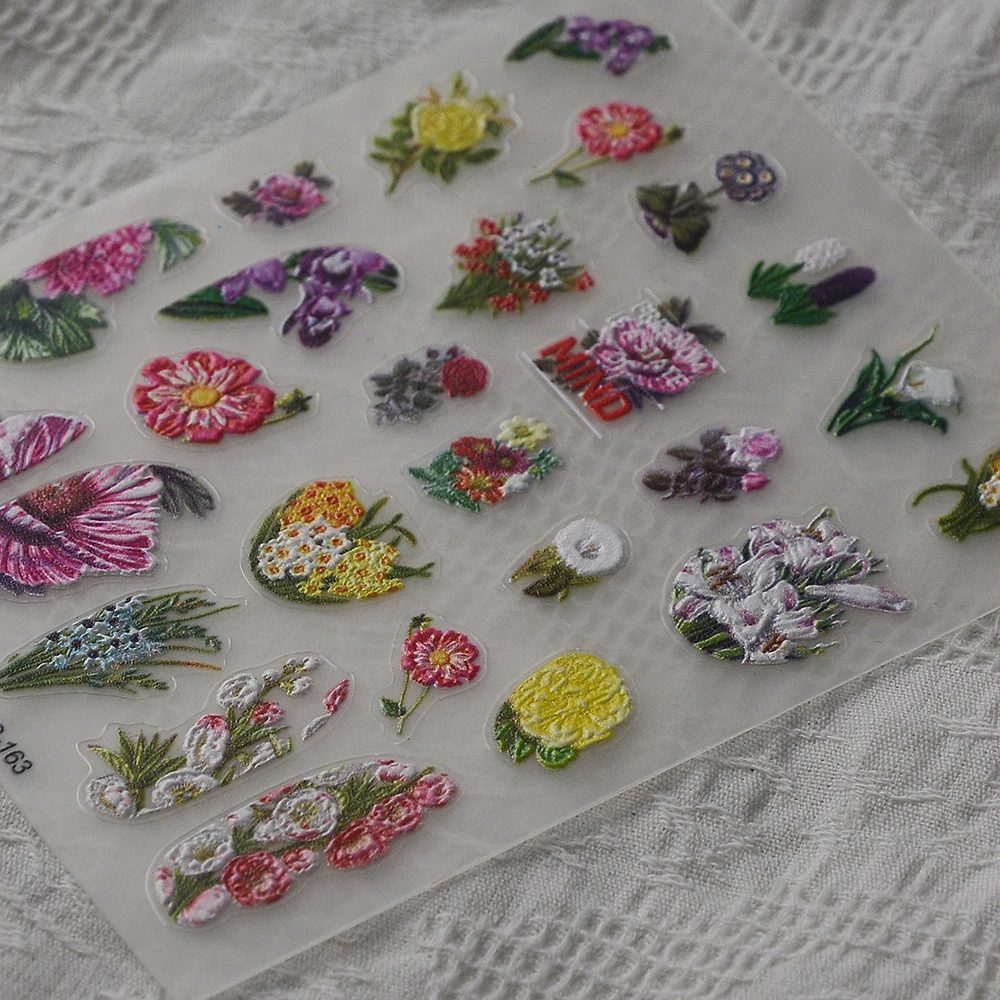 Flowers Blooms 5D Nail Sticker Soft Reliefs Back Glue Tape Nail Sliders 2