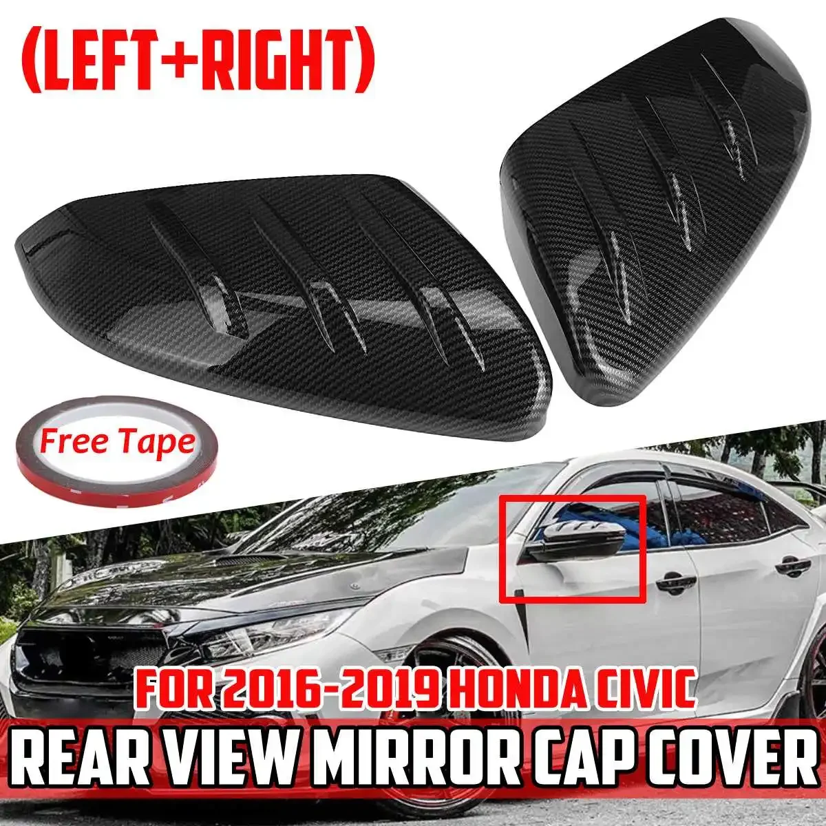 

For Honda Civic 2016-2020 Rearview Mirror Covers Carbon Fiber Look ABS Add-on Car Side Door Rear View Mirror Cover Cap Body Kit