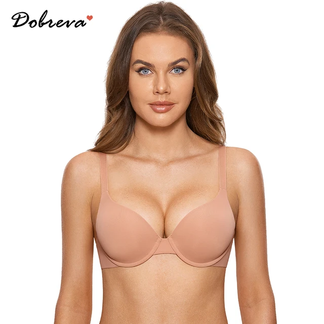 Camiseta de cobertura completa feminina dobreva underwire suave levemente  alinhado push up bra - AliExpress