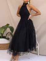Elegant Women’s Backless Long Dress with Halter Neck